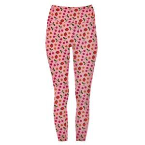 Kickee Lotus Berries Print Luxe Stretch 7/8 Leggings with Pockets Pink Size L